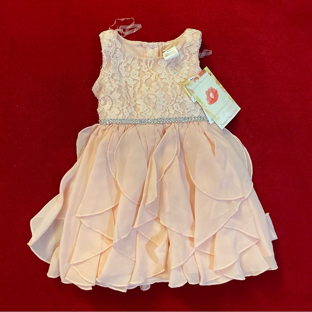 NWT Sweet Heart Rose Toddler Girl's Sleeveless Ruffled Layered Peach Dress 2T